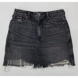 Abercrombie Fitch Womens Denim Mini Skirt Sz‎ 4 27 Black Distressed A Line Jean